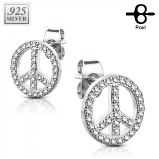 Clous d'oreille argent  symbole peace pav de zirconium (la paire)