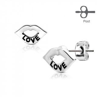 Clous d'oreille bouche acier murmurant "Love" (paire)