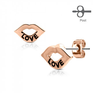 Clous d'oreille bouche cuivre murmurant "Love" (paire)