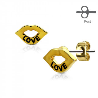 Clous d'oreille bouche dore murmurant "Love" (paire)