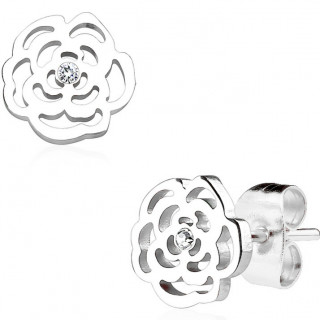 Clous d'oreille bouton de rose ajour acier (paire)