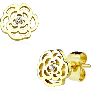 Clous d'oreille bouton de rose ajour dor (paire)