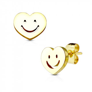 Clous d'oreille dors coeur  visage emoticone (paire)