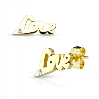 Clous d'oreille dors mot "Love" vintage et strass (paire)