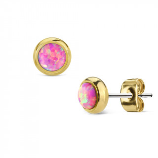 Clous d'oreille en acier doré à opale rose