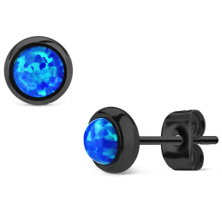 Clous d'oreille en acier noir  opale bleue