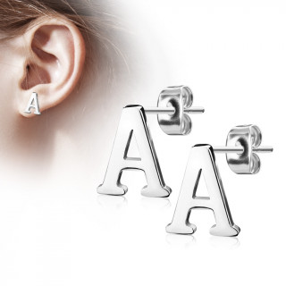 Clous d'oreille lettre alphabet A en acier (la paire)