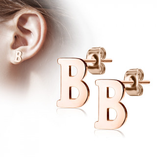 Clous d'oreille lettre alphabet B en acier cuivré (la paire)