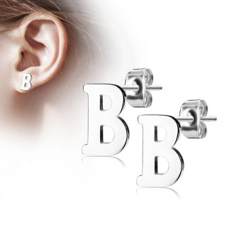 Clous d'oreille lettre alphabet B en acier (la paire)