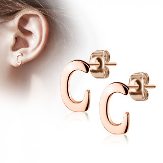 Clous d'oreille lettre alphabet C en acier cuivré (la paire)