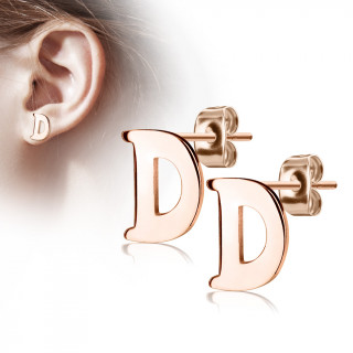 Clous d'oreille lettre alphabet D en acier cuivré (la paire)