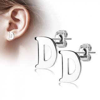 Clous d'oreille lettre alphabet D en acier (la paire)