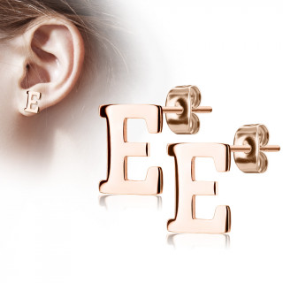 Clous d'oreille lettre alphabet E en acier cuivr (la paire)