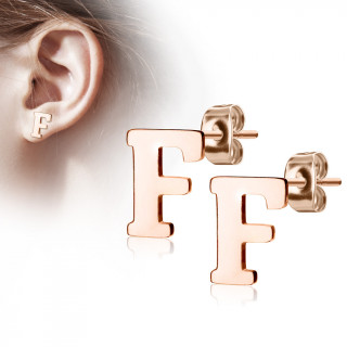 Clous d'oreille lettre alphabet F en acier cuivré (la paire)