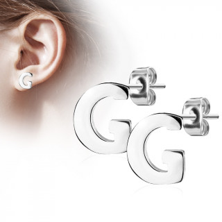 Clous d'oreille lettre alphabet G en acier (la paire)