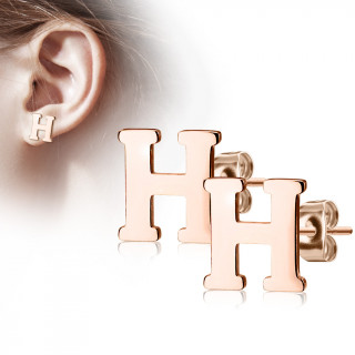 Clous d'oreille lettre alphabet H en acier cuivr (la paire)