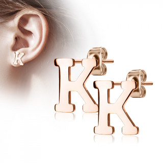 Clous d'oreille lettre alphabet K en acier cuivré (la paire)