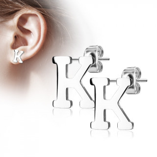 Clous d'oreille lettre alphabet K en acier (la paire)