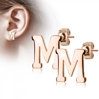 Clous d'oreille lettre alphabet M en acier cuivr (la paire)