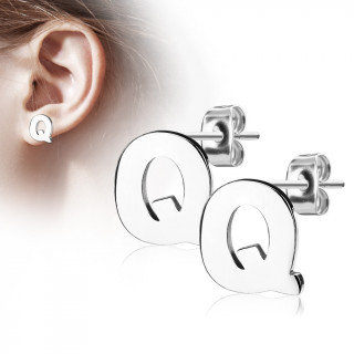 Clous d'oreille lettre alphabet Q en acier (la paire)