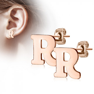 Clous d'oreille lettre alphabet R en acier cuivr (la paire)