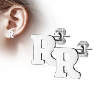 Clous d'oreille lettre alphabet R en acier (la paire)