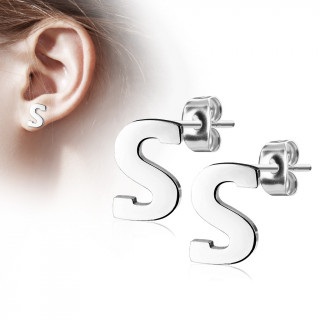 Clous d'oreille lettre alphabet S en acier (la paire)