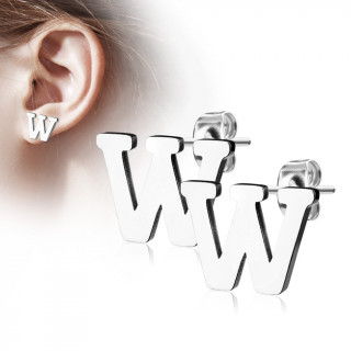 Clous d'oreille lettre alphabet W en acier (la paire)