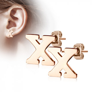 Clous d'oreille lettre alphabet X en acier cuivr (la paire)