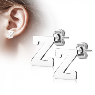 Clous d'oreille lettre alphabet Z en acier (la paire)