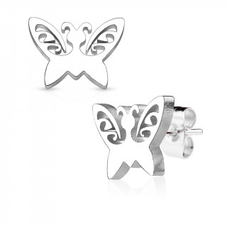 Clous d'oreille papillon acier ajour arabesques (paire)