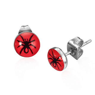 Clous d'oreilles  araigne noire sur fond rouge