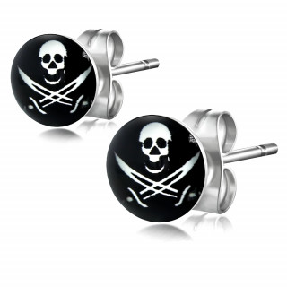 Clous d'oreilles  crane et sabres croiss style pirate