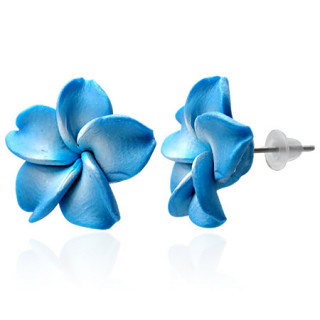 Clous d'oreilles à fleur bleu aux pétales arrondis