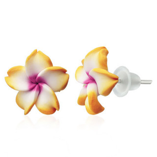 Clous d'oreilles  fleur de frangipanier en fimo REF-8754