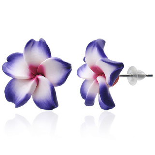 Clous d'oreilles  fleur de frangipanier en fimo REF-8757