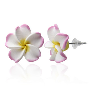 Clous d'oreilles  fleur de frangipanier en fimo REF-8759