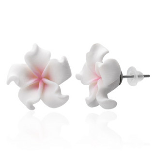 Clous d'oreilles  fleur de frangipanier en fimo REF-8761