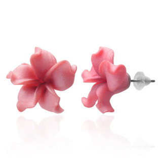 Clous d'oreilles  fleur de frangipanier en fimo REF-8762