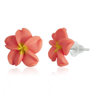 Clous d'oreilles  fleur de frangipanier en fimo REF-8820