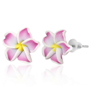 Clous d'oreilles  fleur de frangipanier en fimo REF-8822