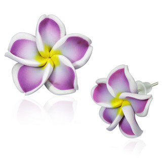 Clous d'oreilles  fleur de frangipanier en fimo REF-8823