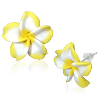 Clous d'oreilles  fleur de frangipanier en fimo REF-8824