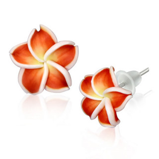Clous d'oreilles  fleur de frangipanier en fimo REF-8825