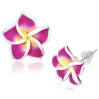 Clous d'oreilles  fleur de frangipanier en fimo REF-8826