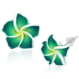 Clous d'oreilles  fleur de frangipanier en fimo REF-8827