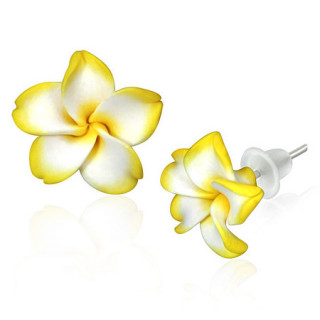 Clous d'oreilles  fleur de frangipanier en fimo REF-8828