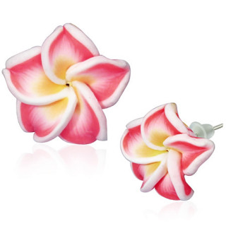 Clous d'oreilles  fleur de frangipanier en fimo REF-8829