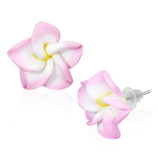Clous d'oreilles  fleur de frangipanier en fimo REF-8830
