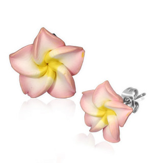 Clous d'oreilles  fleur de frangipanier en fimo REF-8832